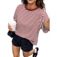 thumbnail image 3 of Gynyvoja Womens Oversized Striped T Shirts Short Sleeve Casual Crewneck Summer Y2K Clothes Red - In Stock M, 3 of 6