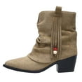 thumbnail image 6 of Pandaie Women's Slouchy Ankle Boots Fold Over Wide Calf Western Booties Suede Cowboy Cowgirl Slip on Winter Shoes Khaki 6.5, 6 of 7