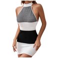 thumbnail image 1 of Birdeem Robe d'Été Serrée Aguichant pour Femmes Dos Ouvert Col Suspendu Couleur Contrastée, 1 of 12