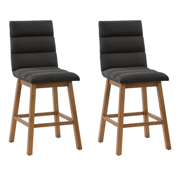 Lilibet Dark Gray Channel Tufted Fabric Counter Height Barstools - Set of 2