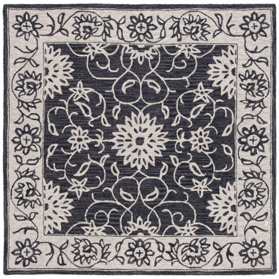 SAFAVIEH Jardin Wilson Floral Wool Area Rug, Black/Ivory, 6' x 6' Square