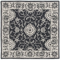 SAFAVIEH Jardin Wilson Floral Wool Area Rug, Black/Ivory, 6' x 6' Square