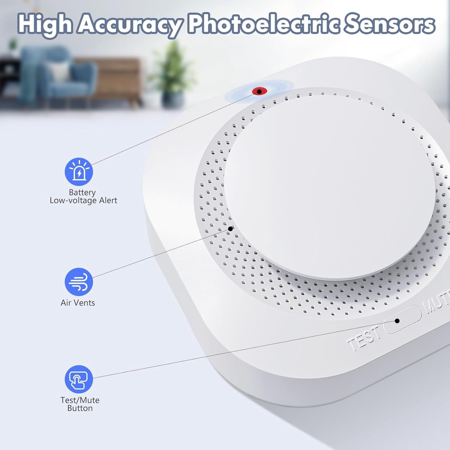 4PCS Photoelectric Wireless Smoke Detector Fire Alarm Detector Smart Smoke Alarm