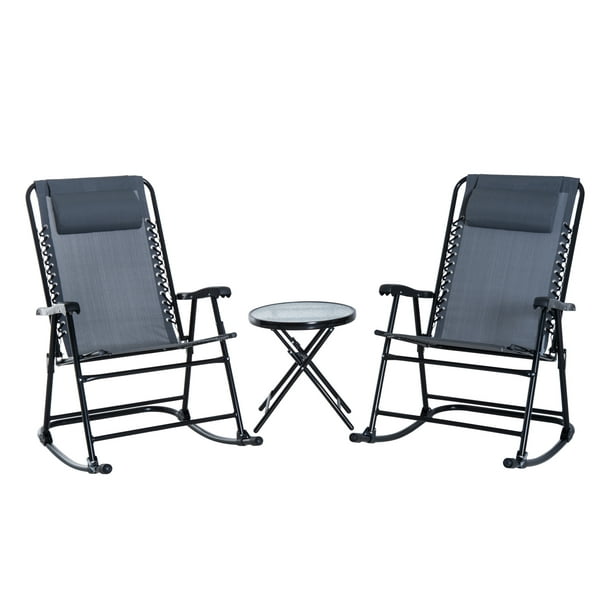 Outsunny 3 Piece Folding Rocking Chair, Folding Chairs Patio Dining Set