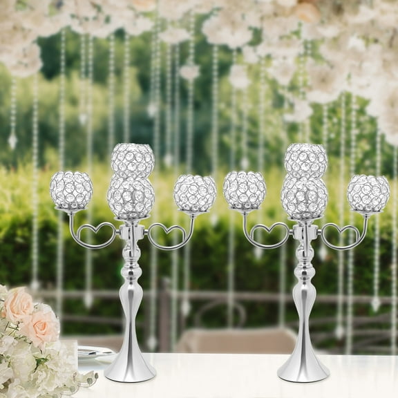 Shzicmy 2 Pack 5-Arm Crystal Candelabra Centerpieces - Elegant Candle Holders