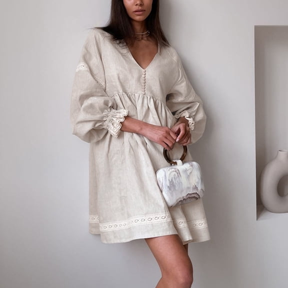 Women's French Dress Temperament Commuting V Neck Sleeves Loose Fitting Dress Cute Dresses for Women Summer Womens Fall Formal Dress Summer for Women Casual Fall Dress Tunic Women Summer Dresses for