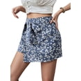 thumbnail image 3 of Women'S Print Knot Side High Waist Wrap Boho Mini Shorts Blue XS, 3 of 9