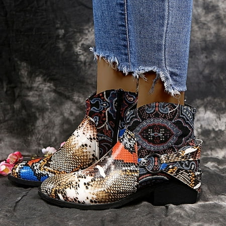 

Women Snake Pattern Suqare Heels Zipper Embroidery Short Booties Round Toe Shoes Wellies Rain Boots for Women Boots S for Women Wide Boots for Women Booties Womens Boots with Heel And Buckles Womens