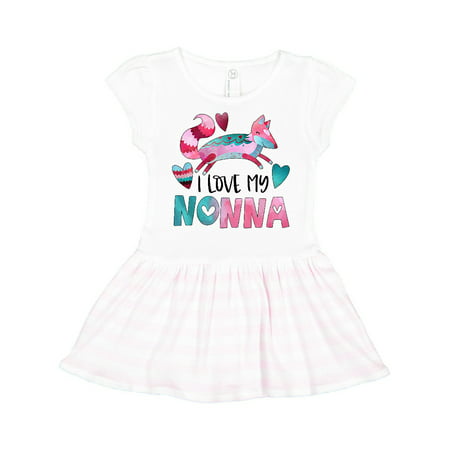 

Inktastic I Love My Nonna Pink and Blue Fox with Hearts Gift Toddler Girl Dress