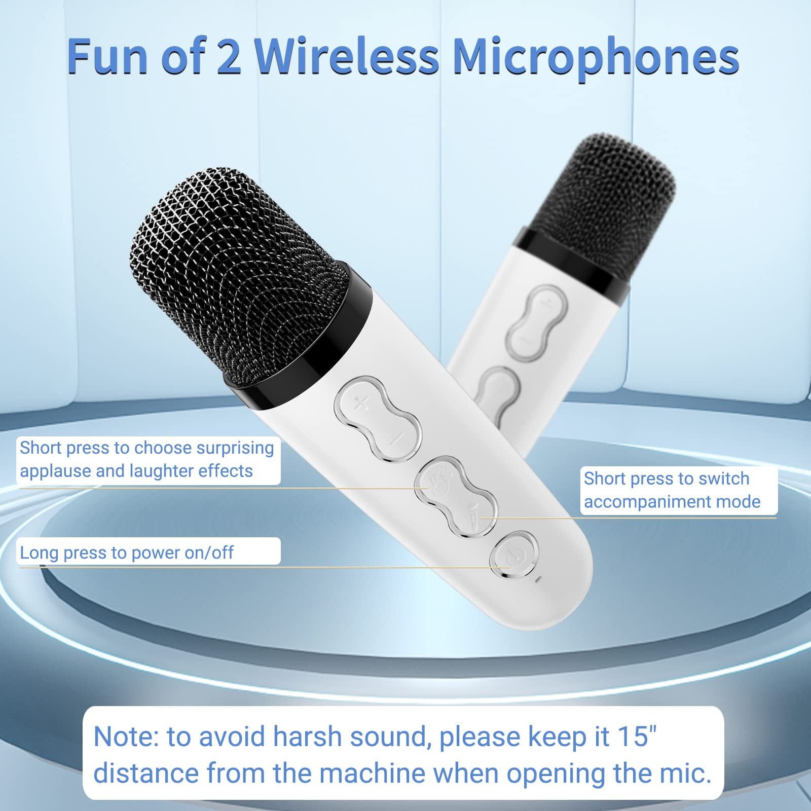 BONAOK Karaoke Machine, Portable Bluetooth Karaoke Speaker for Adults Kids, with 2 Wireless Mics, Ideal Gifts for Girls Boys Party(White)