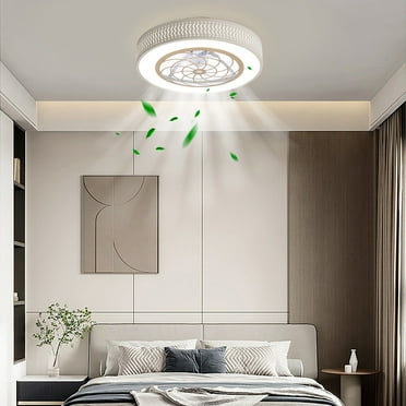 Shzicmy Flush Mount Ceiling Fan with Light Modern Round Enclosed Ceiling Fan Lighting