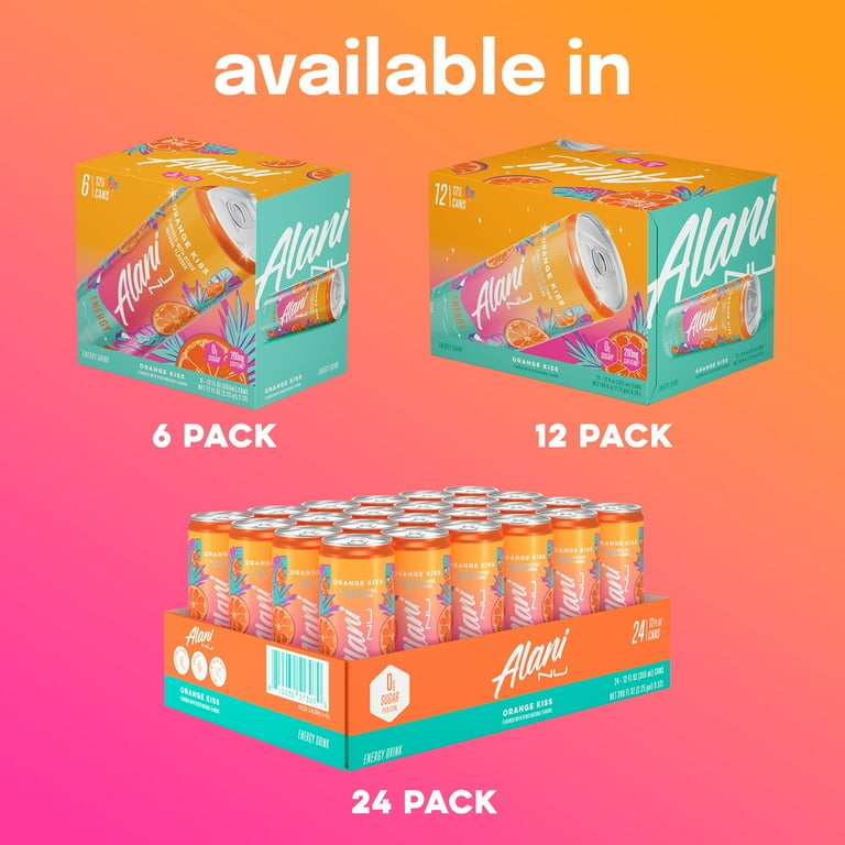 Alani Nu Sugar Free Energy Drink, Orange Kiss, 12 fl oz, 12 Pack