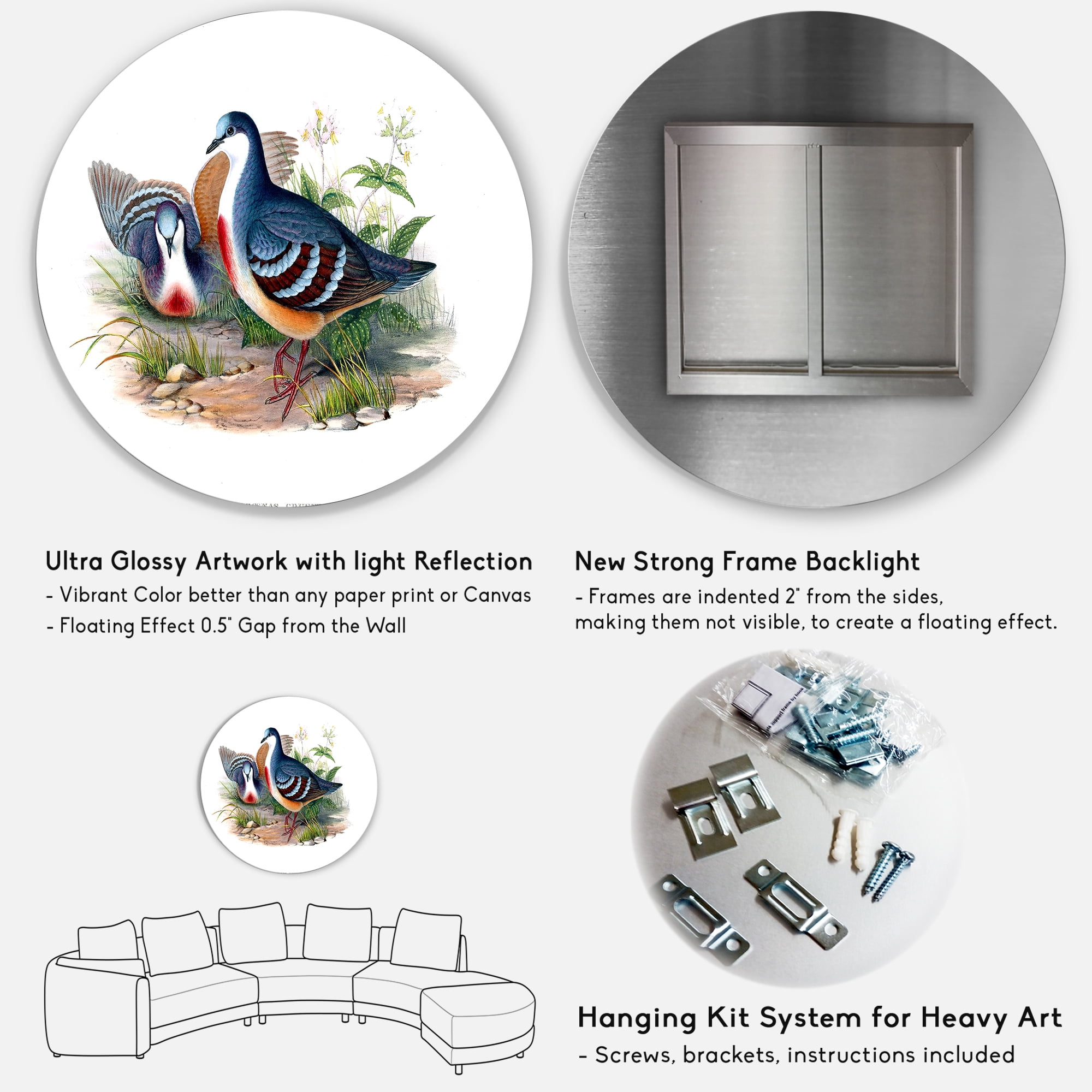 Designart 'Ancient Birds In The Wild IV' Traditional Circle Metal Wall Art 23x23 - Disc of 23