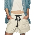 thumbnail image 2 of Women's Denim Drawstring Pockets High Rise Knee Length Pants Jorts Shorts for Casual Summer White L, 2 of 8