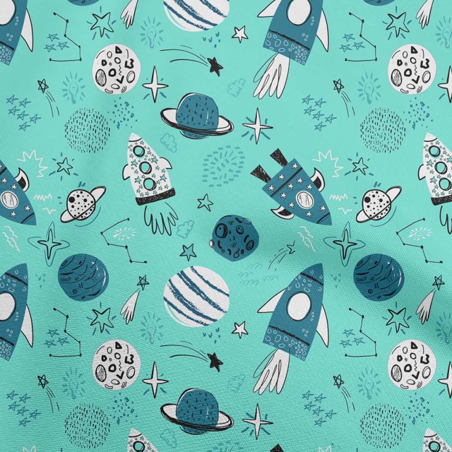 oneOone Georgette Viscose Turquoise Blue Fabric Galaxy Sewing Craft Projects Fabric Prints By Yard 42 Inch Wide