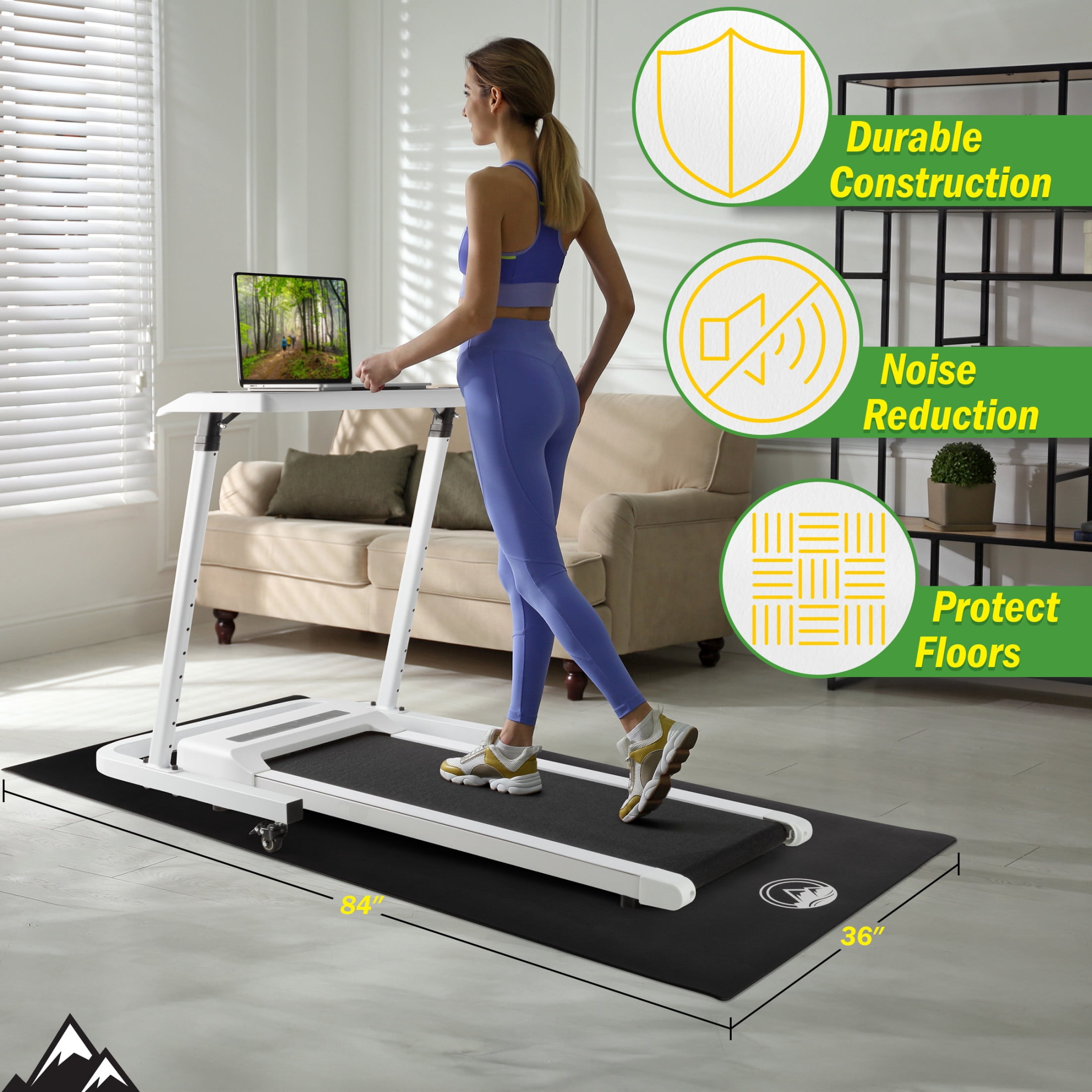 Wakeman 30x84in Treadmill Mat - 5mm Exercise Mat - Home Gym Equipment Pad