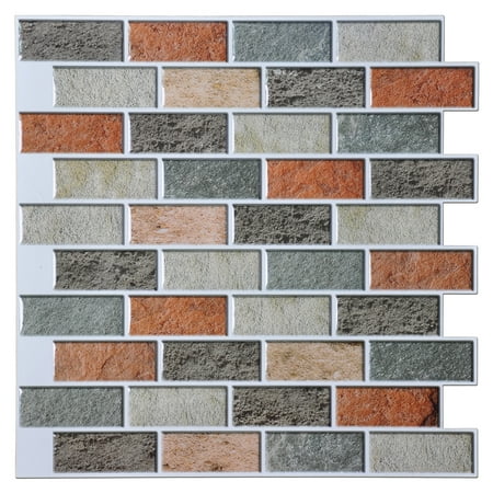 Italian Tile Stone Art3d Peel and Stick Kitchen Backsplash Smart Tile Vinyl 3d Wainscot Wall Paper, 12