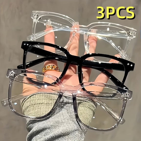 3 Pairs of Unisex Fashion Glasses, Square Frame, Suitable for Clothing Coordination, Computer Use, Phone Use, and TV Viewing. Stylish Campus Look, Clear Black Frame, Face-flattering Design