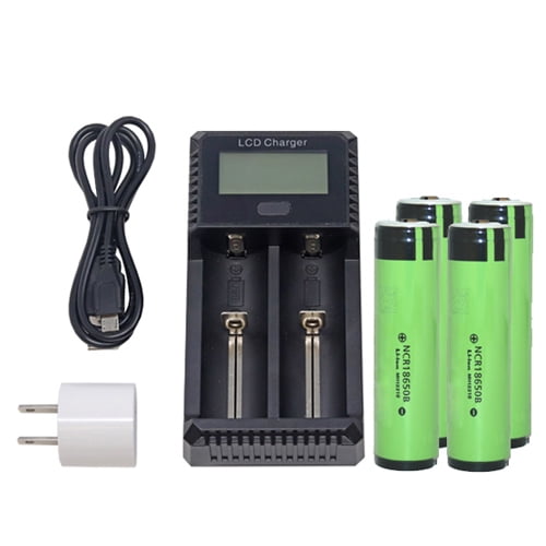 2-Slot Fast Battery Charger + 4-Pack 3.7 Volt Panasonic 18650 Lithium Ion Button Top Battery (3400 mAh)