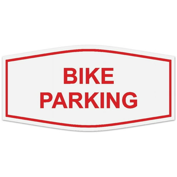 Signs ByLITA Fancy Bike Parking Sign - Laser-Engraved Lettering | Durable ABS Plastic | Vibrant Colors | Powerful Foam Tape (White/Red) - Large