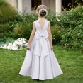 thumbnail image 5 of AHTJRT Bridesmaid Flower Dress for Girl V Back Bowknot Dresses A-Line Crewneck Sleeveless Cute Elegant Wedding Party Gowns White 3-4 Years, 5 of 10