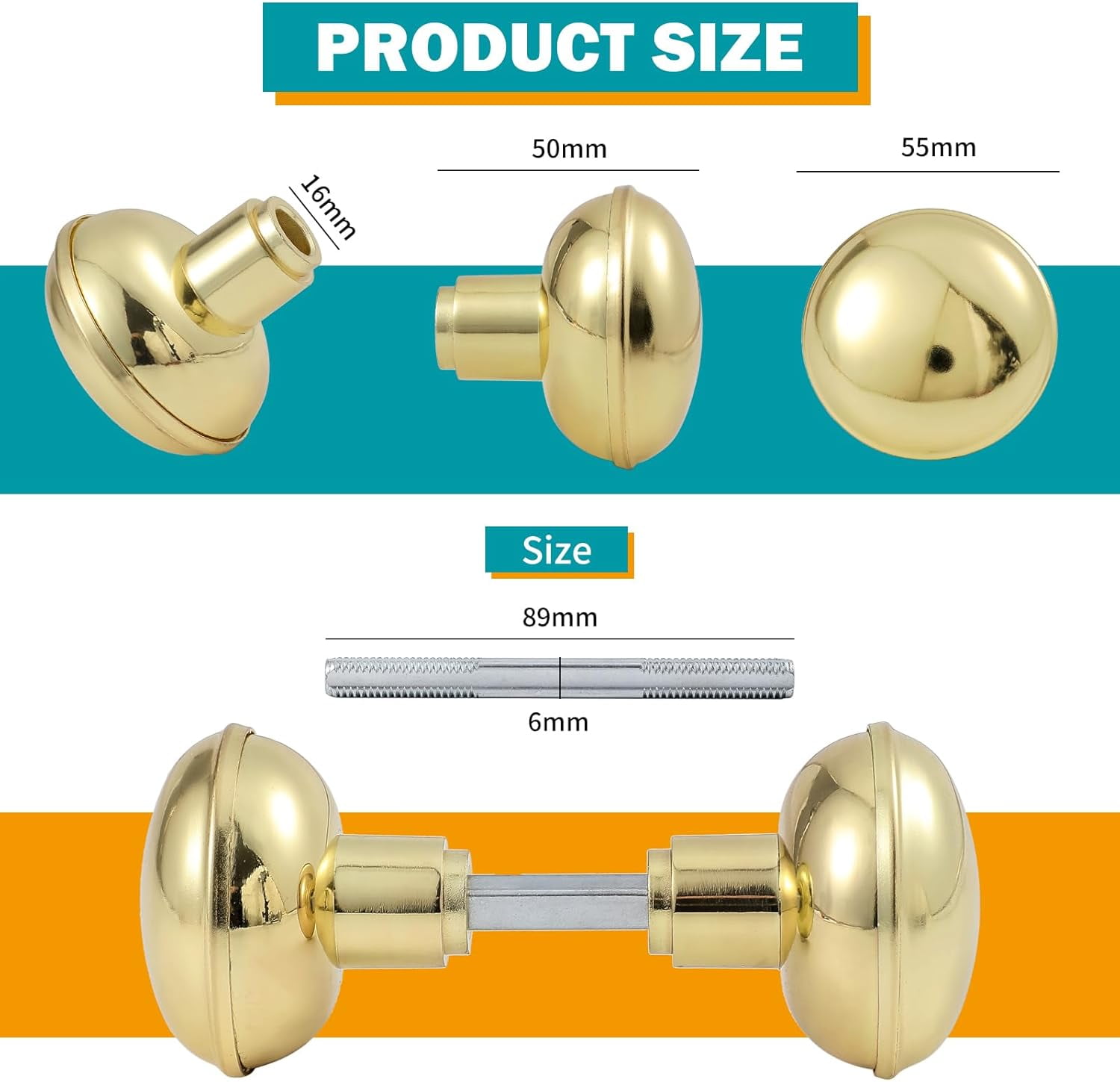 MKEUDQ-Intieror Gold Door Knob Set with Spindle, Old Style Door Knobs Replacement Set for Mortise Lock Interior Doors, Polished Brass
