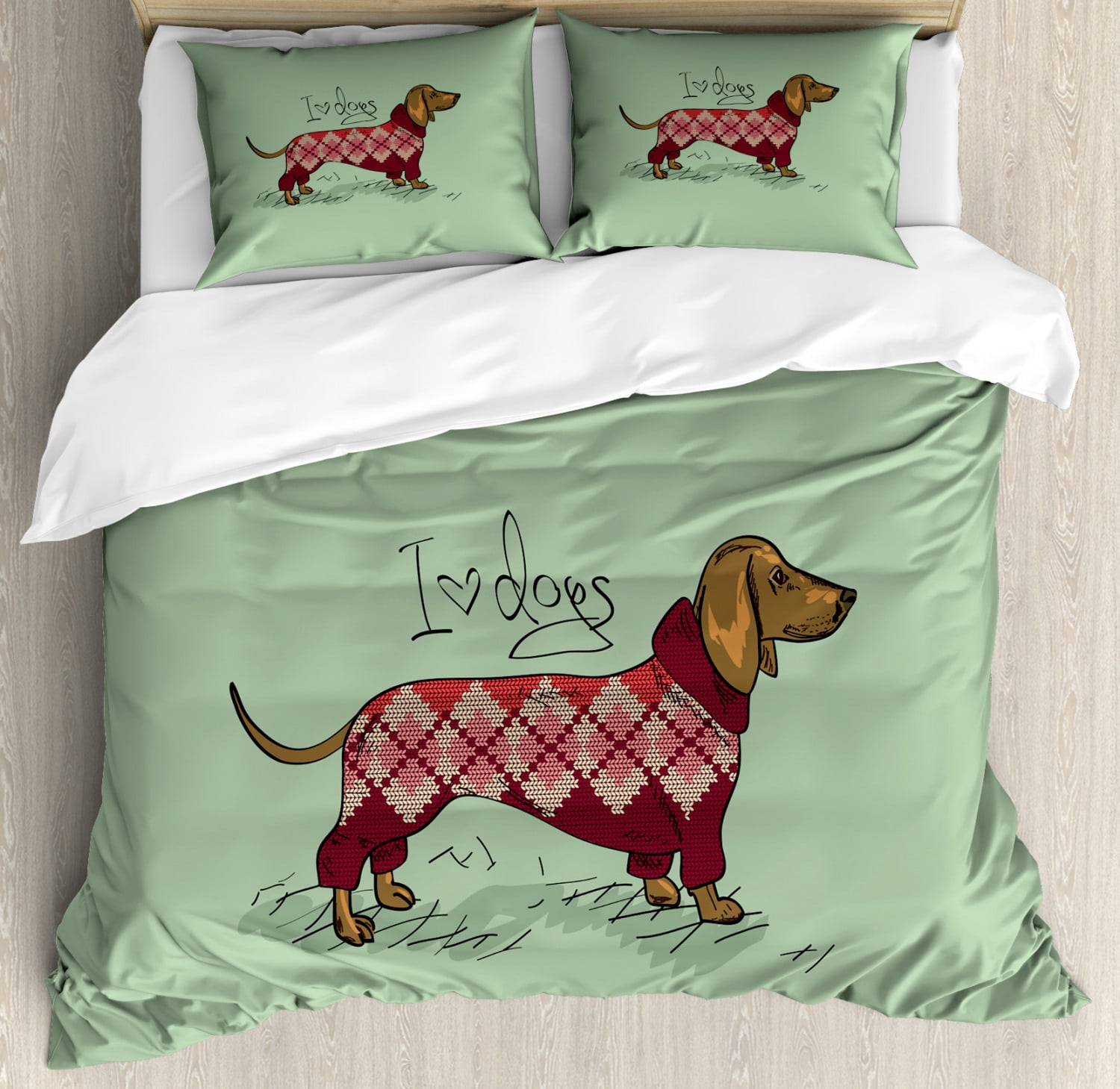 Dachshund Sausage Dog Reversible Duvet Quilt Cover Bedding Set with pillowcases 