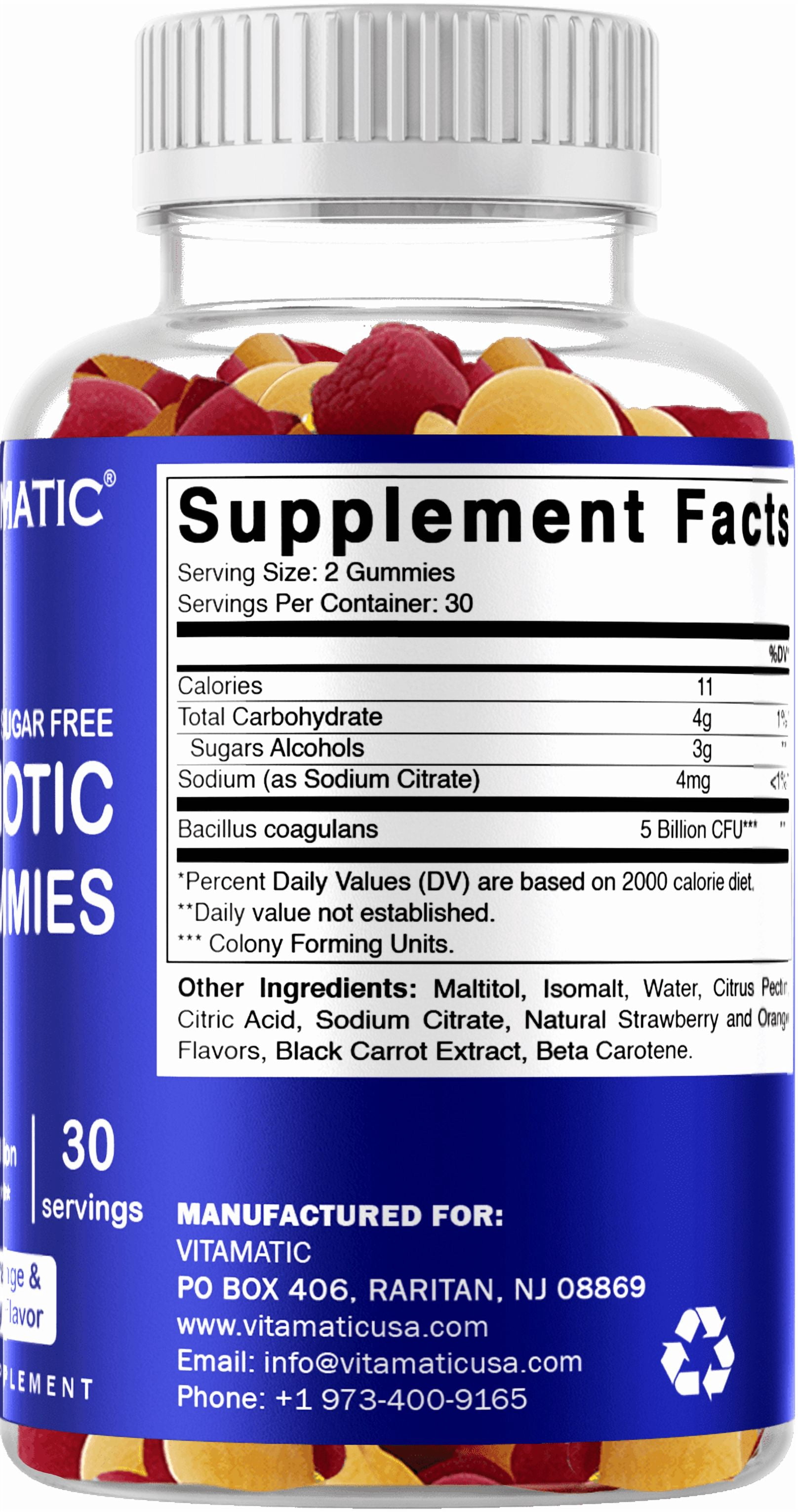 2 Pack Vitamatic Sugar Free Probiotic Gummies for Men and Women 5 Billion CFUs - Digestive, Immune & Gut Health - Gluten Free