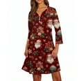 thumbnail image 5 of Christmas Dresses for Women Women's Christmas Printed Fashionable V-neck Button Seven Part Cuff Pocket Dress for Holiday Party,Red,2XL, 5 of 5