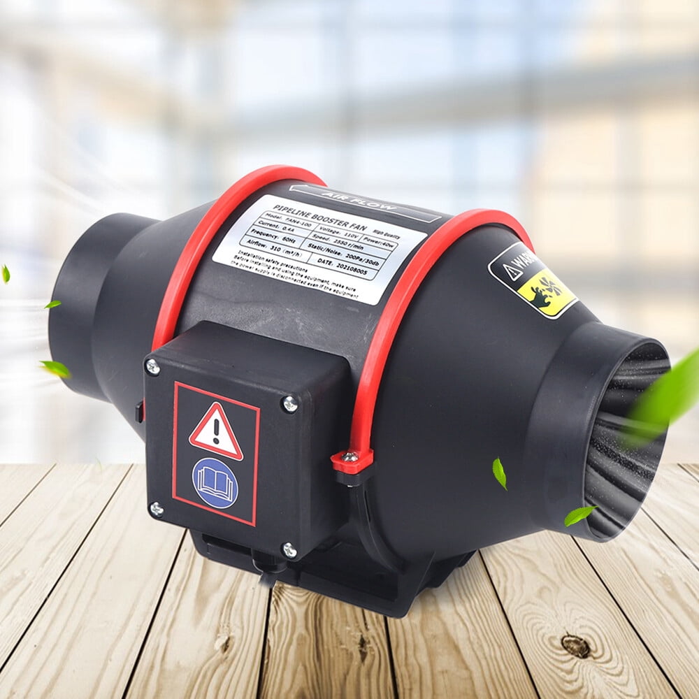 4'' Exhaust Inline Duct Fan Ventilation Blower Fan Air Circulation Waterproof Black for Study Rooms, Kitchens