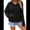 thumbnail image 1 of Suéter con Capucha Corta y Estampado de Estrellas para Mujer, Jersey de Punto con Bolsillo Tipo Canguro. Negro L, 1 of 10
