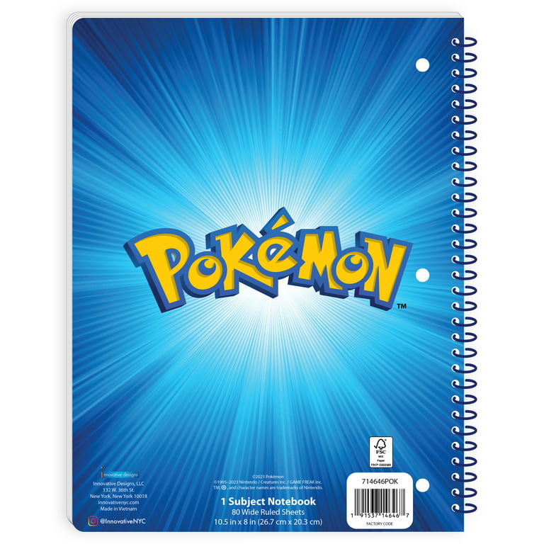 Pokémon 1-Subject Wide-Ruled Spiral Writing Notebook, 8 x 10.5