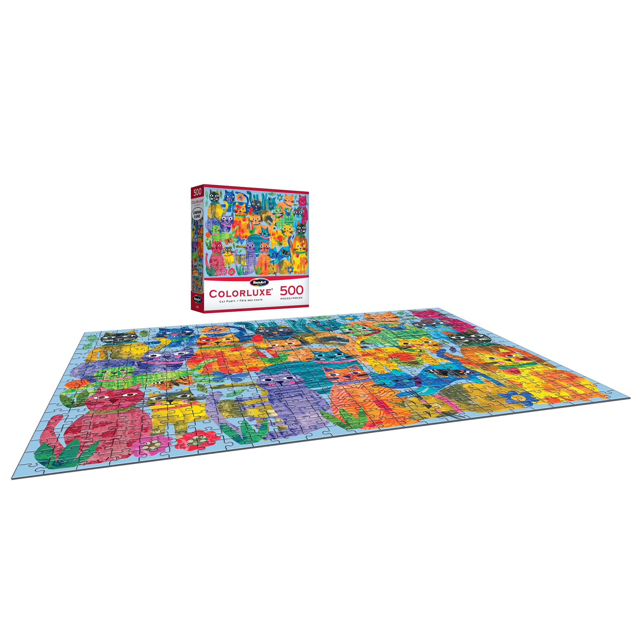 RoseArt Colorluxe 500-Cat Party Adult Interlocking Puzzle
