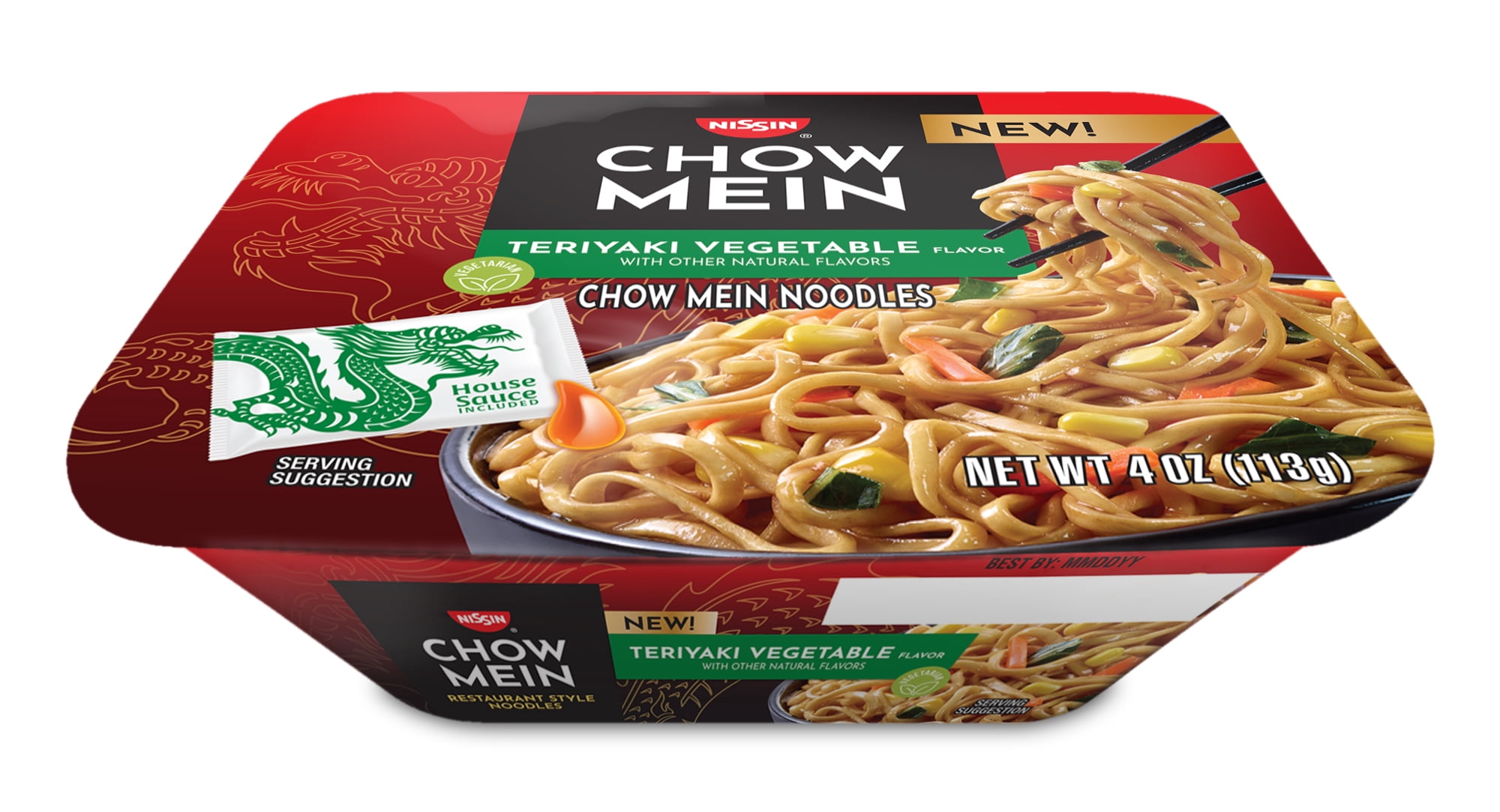 (6 pack) Nissin Foods Chow Mein Instant Noodles, Teriyaki Vegetable Flavor, 4.0 oz Tray, Shelf-Stable
