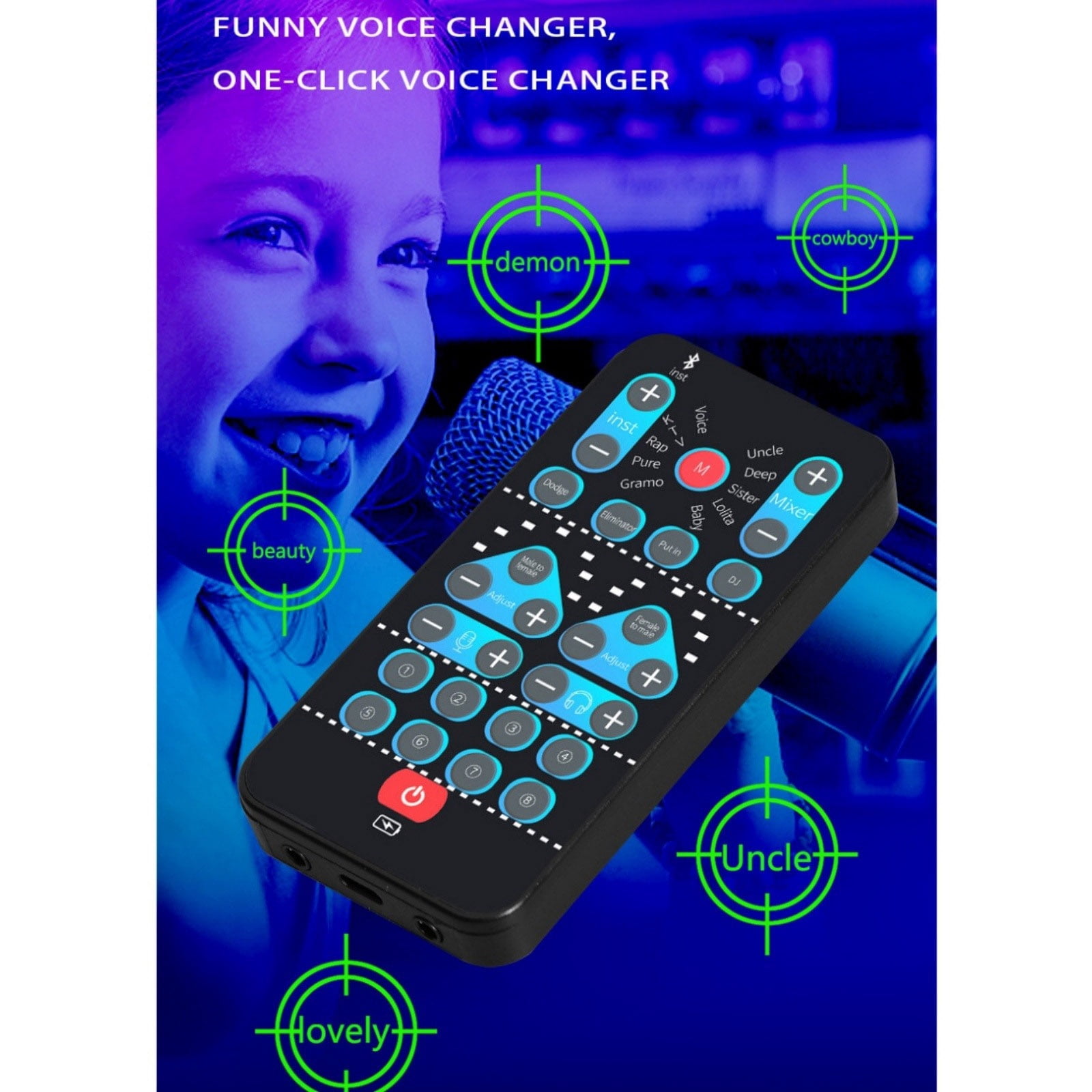 JIAHAOO Portable Voice Changer Black Plastic for Live Streaming Online Games Sound Effects Bluetooth V5.0 Built-in Battery