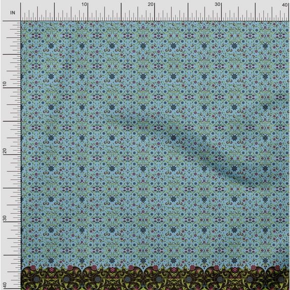 Soimoi Polyester Crepe Fabric Floral & Leaves Panel Print Fabric by The Yard 42 Inch Wide