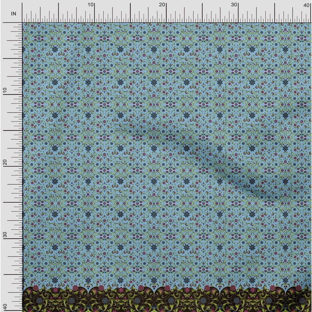 Soimoi Polyester Crepe Fabric Floral & Leaves Panel Print Fabric by Yard 52 Inch Wide