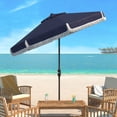 thumbnail image 3 of SAFAVIEH Outdoor Collection Milan Fringe 9-Foot Tilt Umbrella Navy/White, 3 of 7