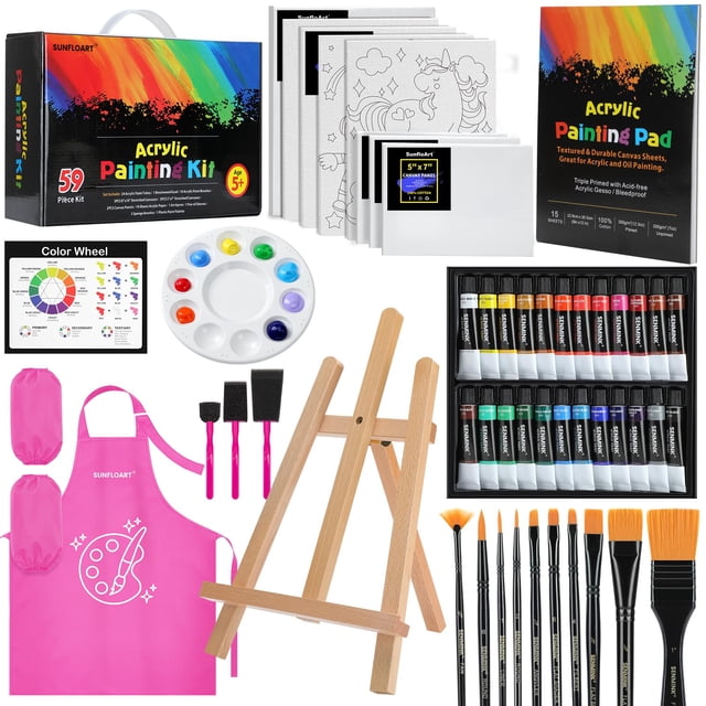 Set de pintura acrílica MMARTE de 59 piezas, kit no tóxico con caballete
