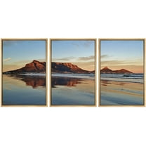 wall26 - 3 Piece Framed Canvas Wall Art - Landscape of Cape Town and Table Mountain at Sunrise - Modern Home Art Stretched and Framed Ready to Hang - 24"x36"x3 NATURAL