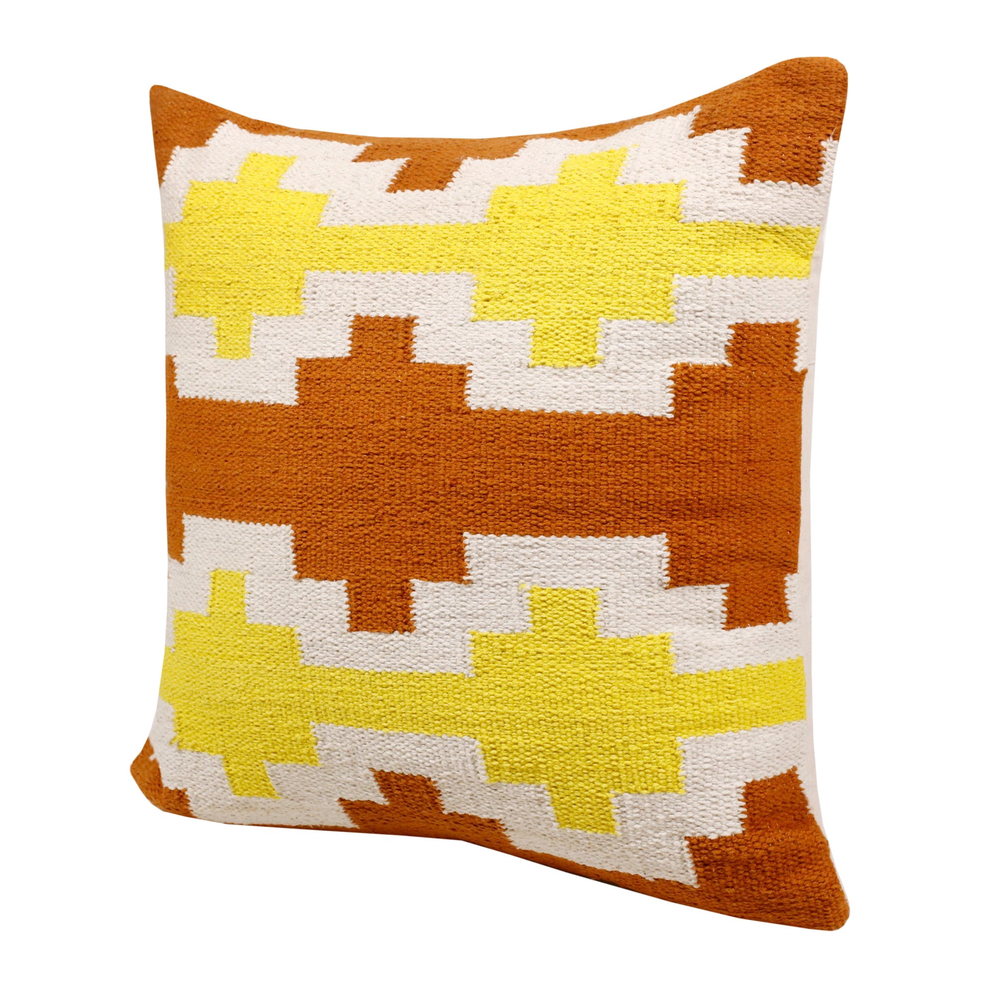 Laddha Home Designs Handwoven Overtufted Geometric Cotton Throw Pillow Cover - 20" - Orange and
