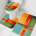 thumbnail image 3 of Teal Orange Geometric Bath Mat 3 Piece Bathroom Rug Set, Contemporary Oil Painting Art Non Slip Bath Rug Contour Mat and Toilet Lid Cover, Absorbent Shower Mats Soft Bath Rugs and Mats Sets, 3 of 8