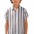 thumbnail image 5 of Ruiwill Tops For Big Boys Stripe Print Short Sleeve Lapel Neck Tops Summer Daily Casual Breathable Boys T-Shirts Size 13-14 Years Grey, 5 of 5