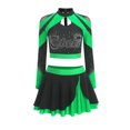 thumbnail image 3 of Aislor Womens Shiny Rhinestone Cheerleading Uniform 2 Piece Set Long Sleeve Crop Top & Skirt For Dance Green M, 3 of 6