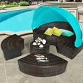 thumbnail image 4 of Costway Patio Rattan Daybed Cushioned Sofa Adjustable Table Top Canopy Turquoise, 4 of 10