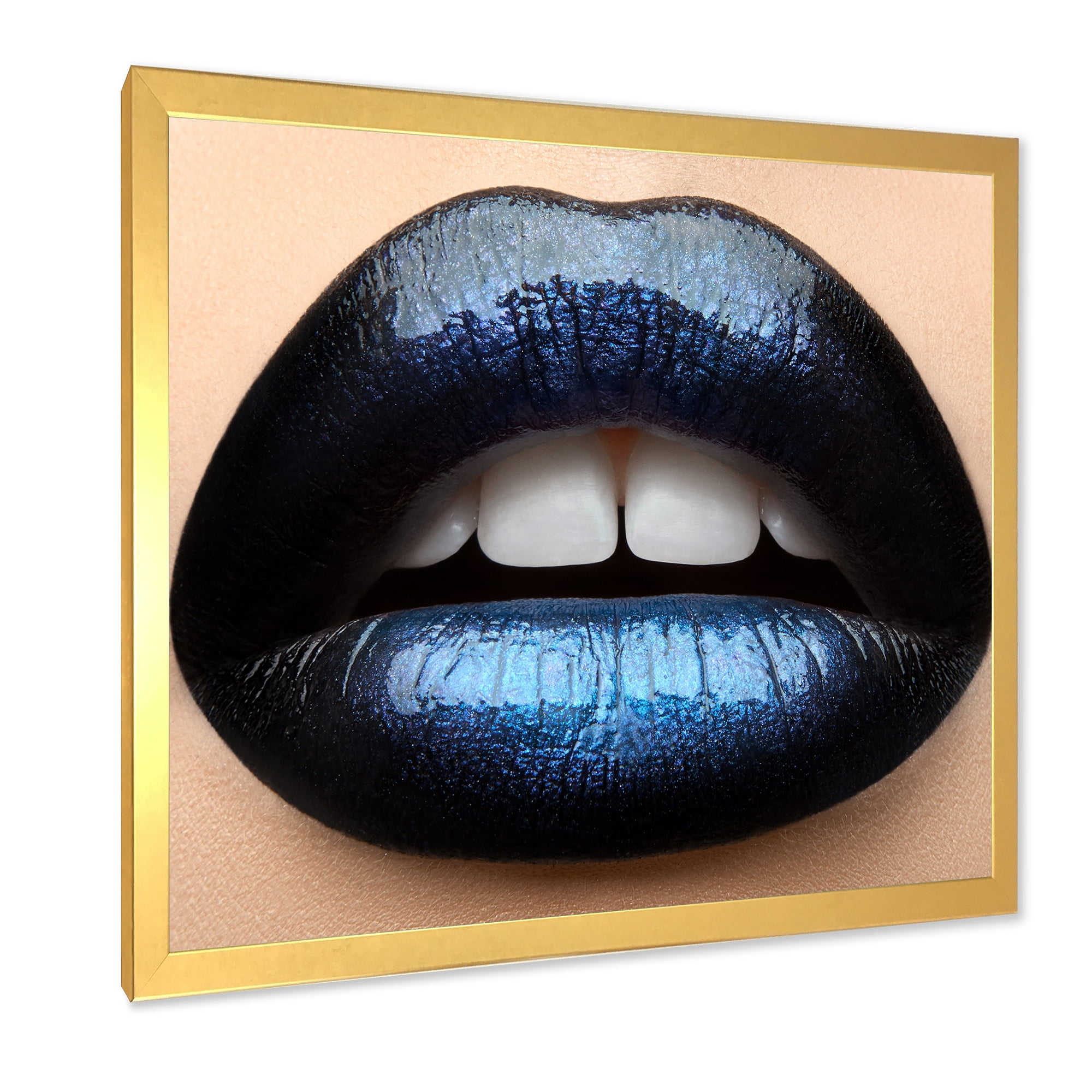 Designart 'Girl Lips With Black and Blue Lipstick' Modern Framed Art Print