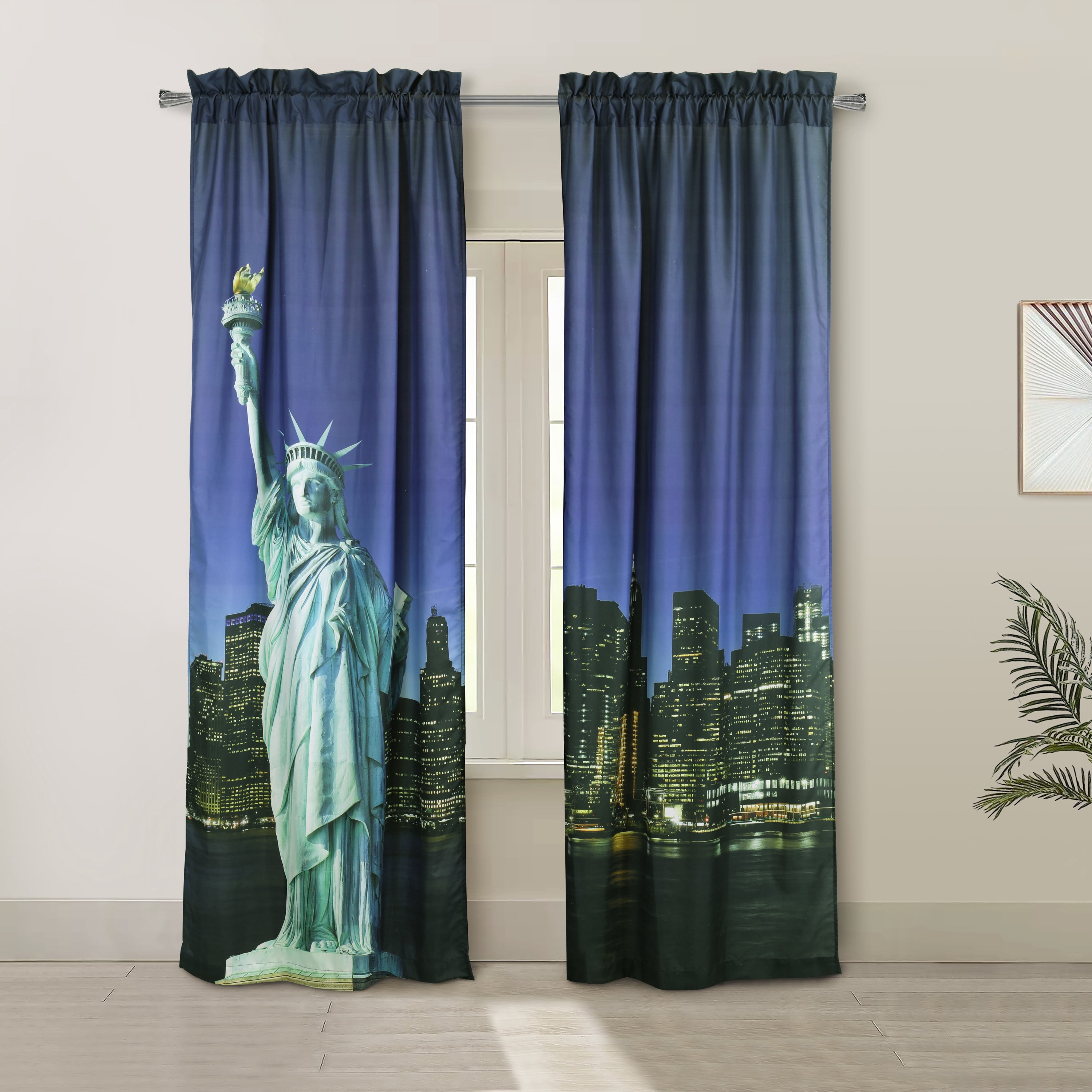 Statue Of Liberty Light-Filtering Digital Panoramic Print Curtain Pair 74" x 84" in Multi