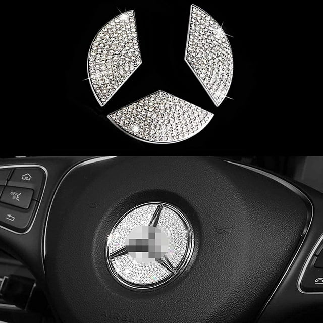Tapas con logotipo de volante compatibles con Mercedes Benz (1.772 in), accesorios de emblema de volante de cristal de diamante para mujer W205 W212 W213 C117 C E S CLA GLA GLK Class brillar Electrónica