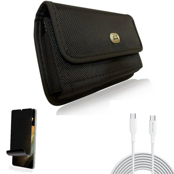 Case Belt Clip & 6ft Long Type-C Cable & Privacy Screen Protector for Samsung Galaxy S22 Plus (S22 ) - Combo Rugged Holster & PD Fast Charger Cord Power Wire & TPU Film (Fingerprint Works) Anti-Peep