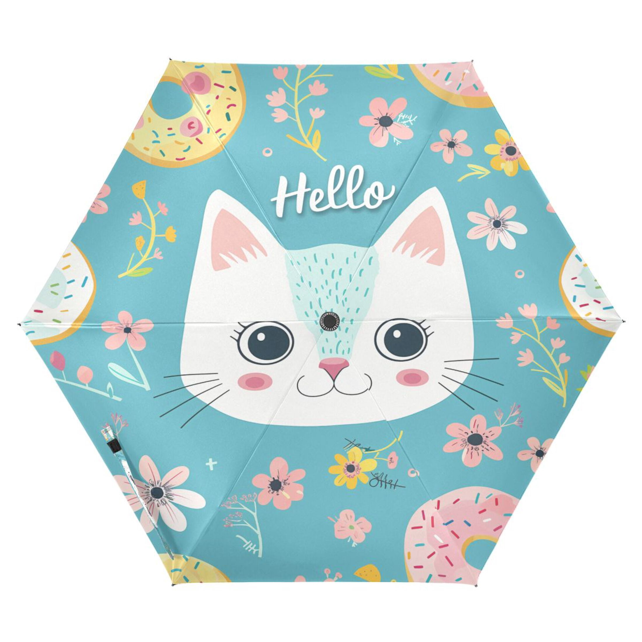 Compact Sun Umbrella Windproof Travel Umbrellas for Rain Strong Portable UV Protection Hello Cat Face